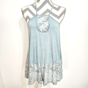 POL | Lace Racerback Tank Top Blue Small